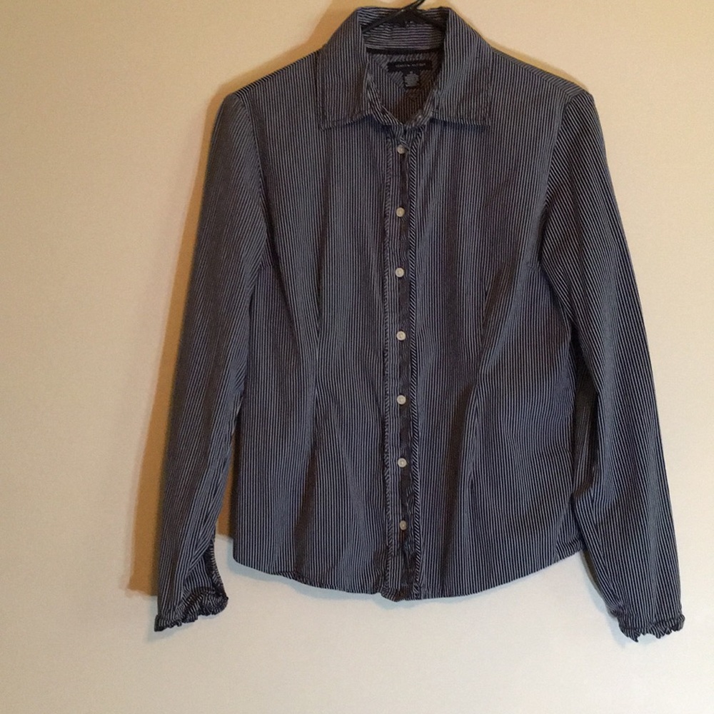 Medium Tommy Hilfiger Navy and White Pinstripe Blouse